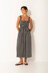 Lounge The Label Luxe Cupro Smock Bodice Stripe Strappy Midi Dress Mykonos Blk/Wht