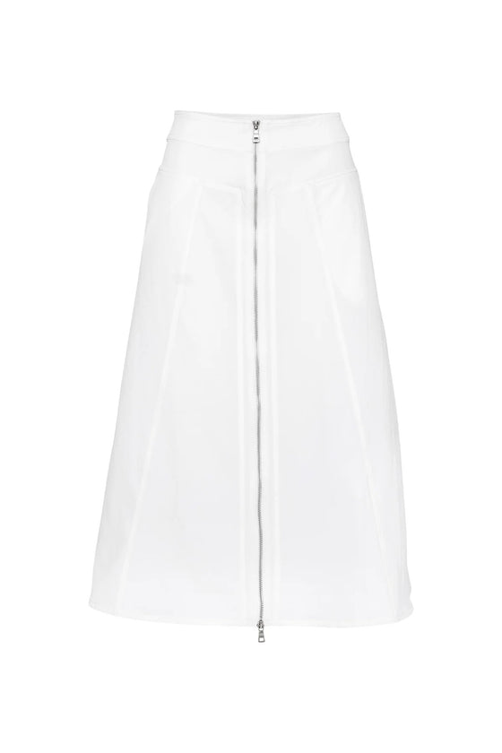 Lounge The Label Stretch Twill ALine Zip Front Skirt Elba White