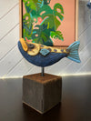 Chris Hoggard Small Fish Ceramic Sculpture Yellow Aqua