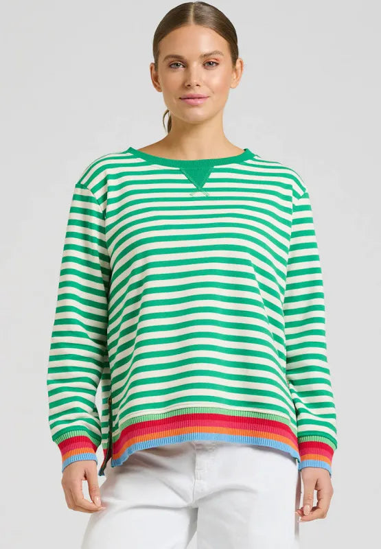 EST 1971 Zipside Classic Cotton Sweatshirt - Green Stripe/Rainbow