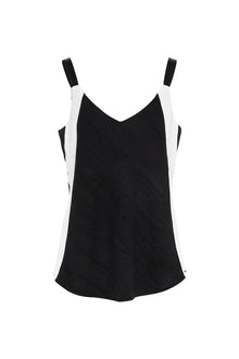 Lounge The LabelLinen Blend Deep V.Neck Singlet Patmos Blk/Wht