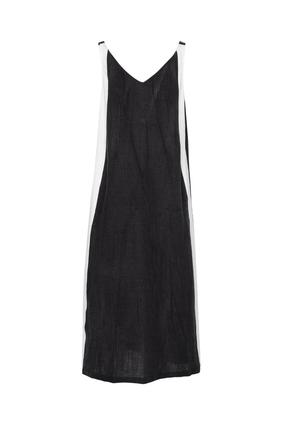 Lounge The Label Linen Blend V.Neck Maxi Dress Malta Blk/Wht
