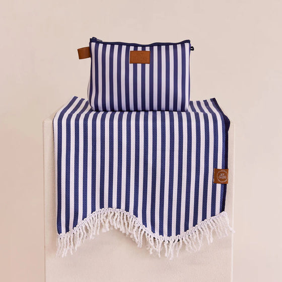 Sand Free Large towel & Bag navy Stripe