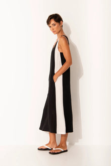  Lounge The Label Linen Blend V.Neck Maxi Dress Malta Blk/Wht