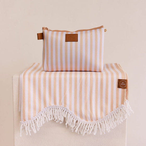 Sand Free Large towel & Bag peach Stripe