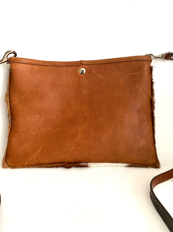 Heather Bryant Crossover Bag Tan and White Calf Hide Bag