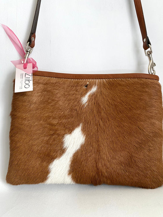 Heather Bryant Crossover Bag Tan and White Calf Hide Bag