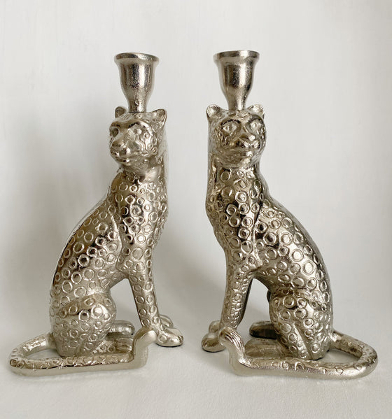 Cheetah Set of 2 Candle Stick holders