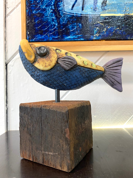 Chris Hoggard Small Fish Ceramic Sculpture Blue Yellow