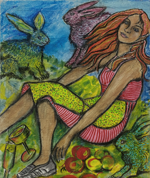  Original artwork by Alda Hubbard ‘Picnic with Rabbits, Anglesea’