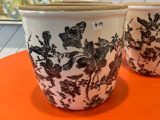 French Country Black Floral Pot