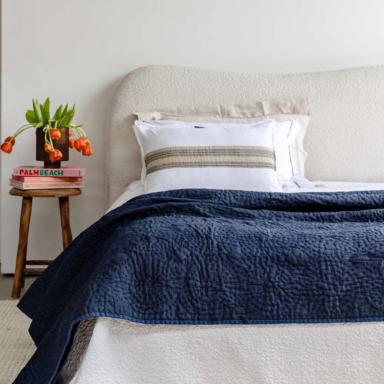 Kantha Whitehaven Coverlet Navy