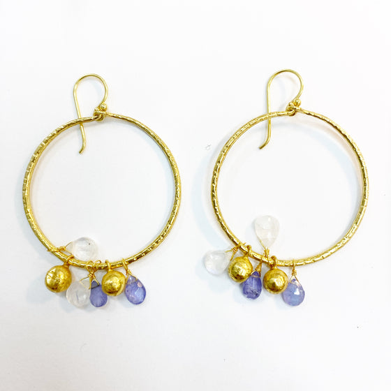 Rubyteva Rainbow Moonstone & Tanzanite hoop earrings