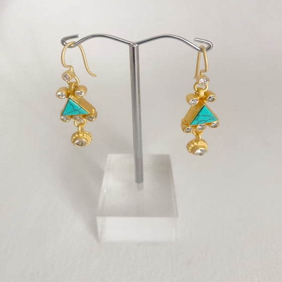 Rubyteva Design Turquoise & Cubic Zirconia triangle earrings